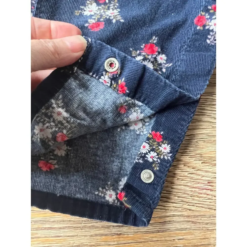 OshKosh B'gosh Floral Corduroy Overalls 18M Navy Blue Adjustable Straps